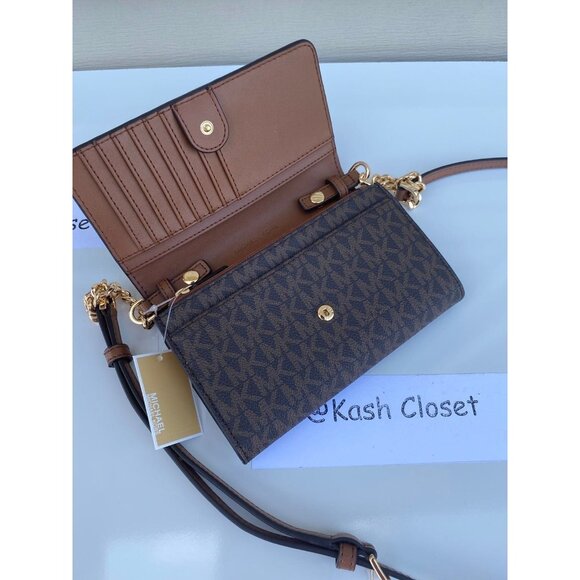 Michael Kors phone crossbody jet set travel medium MK signature brown - Picture 5 of 10